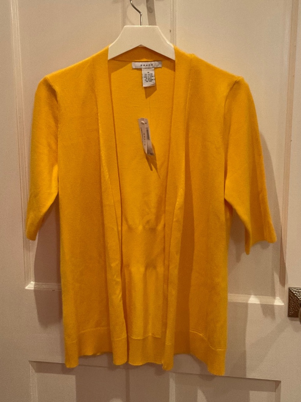 Elbow length golden yellow cardigan by Grace, M